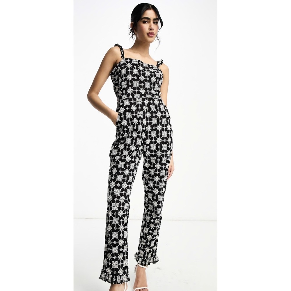 NWT Never Fully Dressed Broderie Jumpsuit in Monochrome Print Size 12